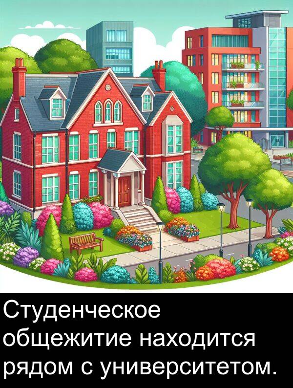 университетом: Студенческое общежитие находится рядом с университетом.