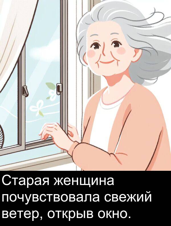 почувствовала: Старая женщина почувствовала свежий ветер, открыв окно.