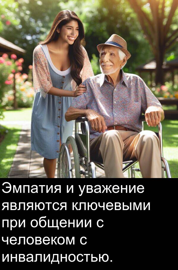ключевыми: Эмпатия и уважение являются ключевыми при общении с человеком с инвалидностью.
