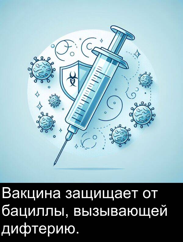 вызывающей: Вакцина защищает от бациллы, вызывающей дифтерию.