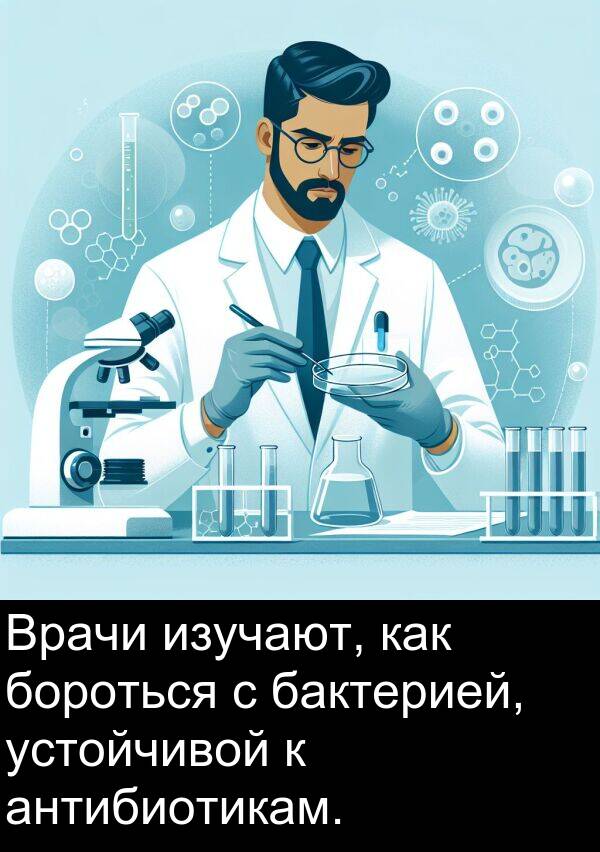 устойчивой: Врачи изучают, как бороться с бактерией, устойчивой к антибиотикам.