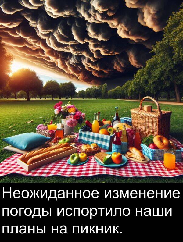 наши: Неожиданное изменение погоды испортило наши планы на пикник.