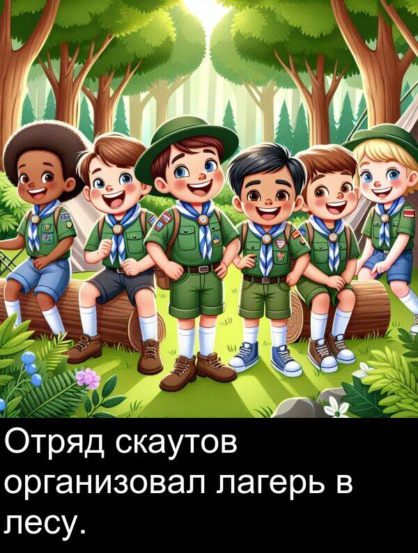 лагерь: Отряд скаутов организовал лагерь в лесу.