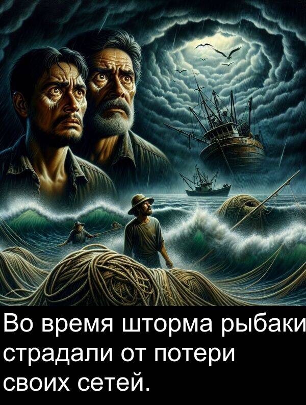 своих: Во время шторма рыбаки страдали от потери своих сетей.