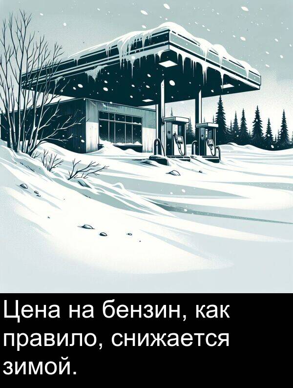 правило: Цена на бензин, как правило, снижается зимой.