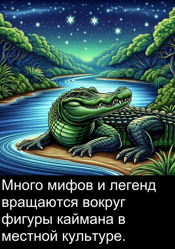 культуре: Много мифов и легенд вращаются вокруг фигуры каймана в местной культуре.
