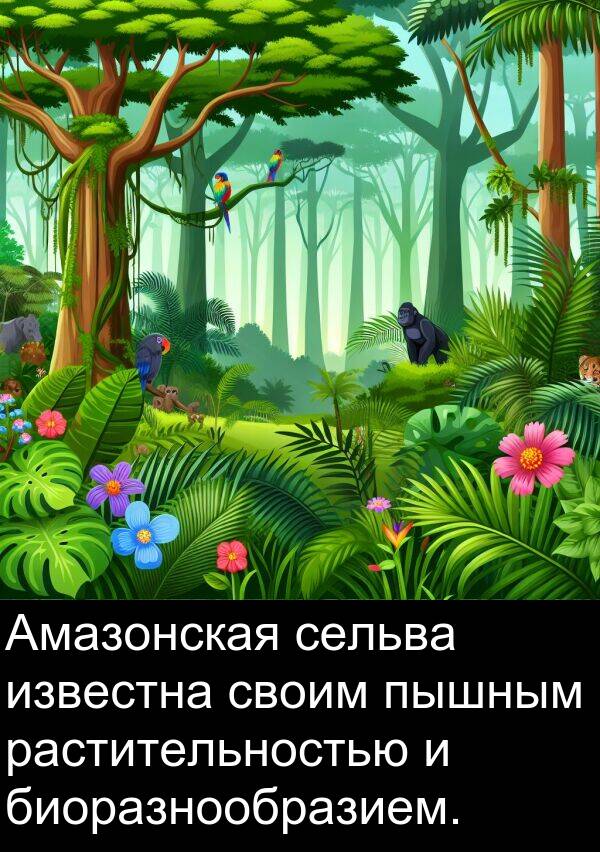 пышным: Амазонская сельва известна своим пышным растительностью и биоразнообразием.