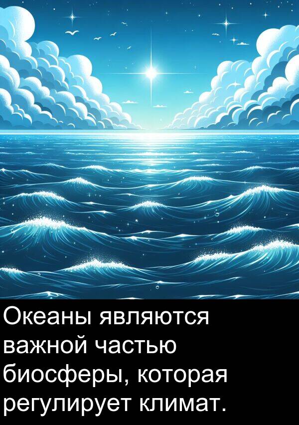 климат: Океаны являются важной частью биосферы, которая регулирует климат.