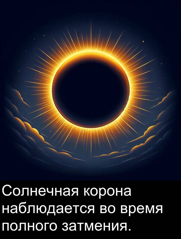 корона: Солнечная корона наблюдается во время полного затмения.