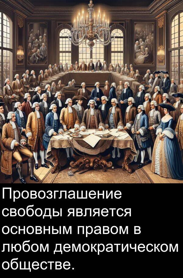 правом: Провозглашение свободы является основным правом в любом демократическом обществе.