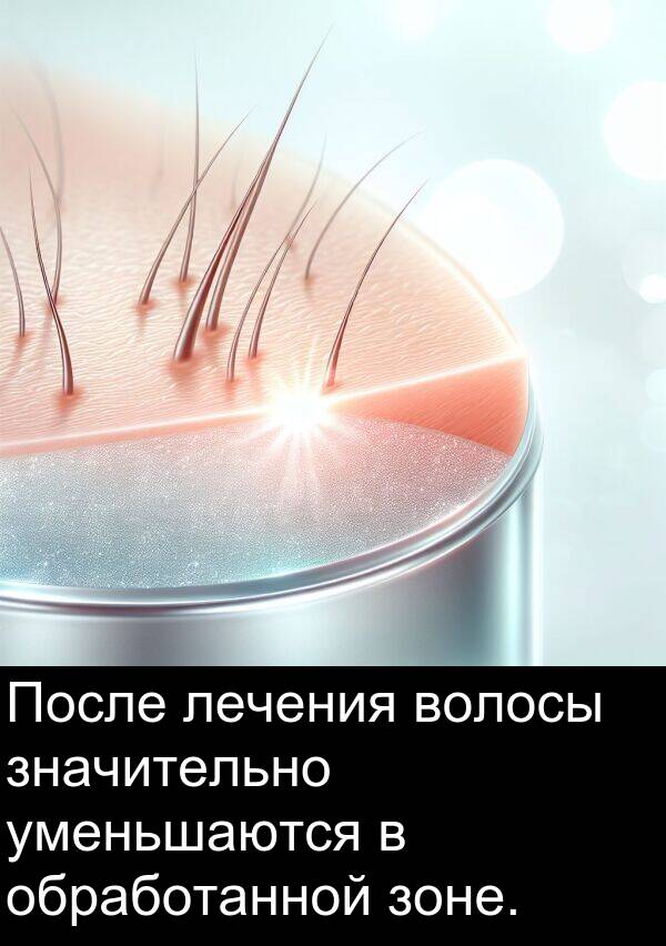 уменьшаются: После лечения волосы значительно уменьшаются в обработанной зоне.