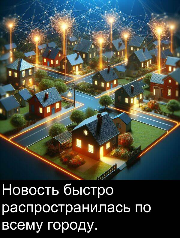 всему: Новость быстро распространилась по всему городу.