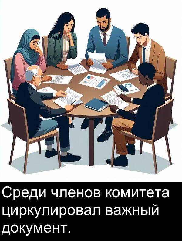 циркулировал: Среди членов комитета циркулировал важный документ.