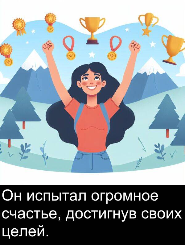 своих: Он испытал огромное счастье, достигнув своих целей.