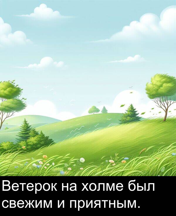 приятным: Ветерок на холме был свежим и приятным.