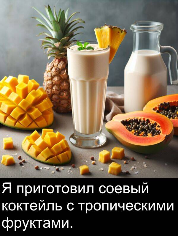 коктейль: Я приготовил соевый коктейль с тропическими фруктами.