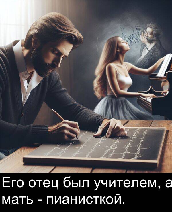 учителем: Его отец был учителем, а мать - пианисткой.
