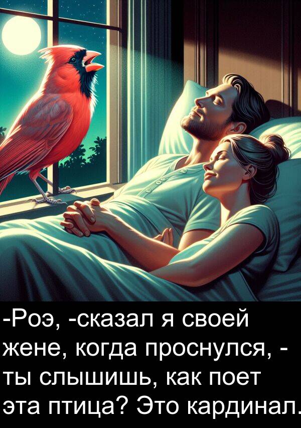 проснулся: -Роэ, -сказал я своей жене, когда проснулся, - ты слышишь, как поет эта птица? Это кардинал.