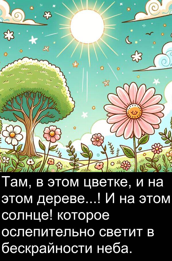 светит: Там, в этом цветке, и на этом дереве...! И на этом солнце! которое ослепительно светит в бескрайности неба.