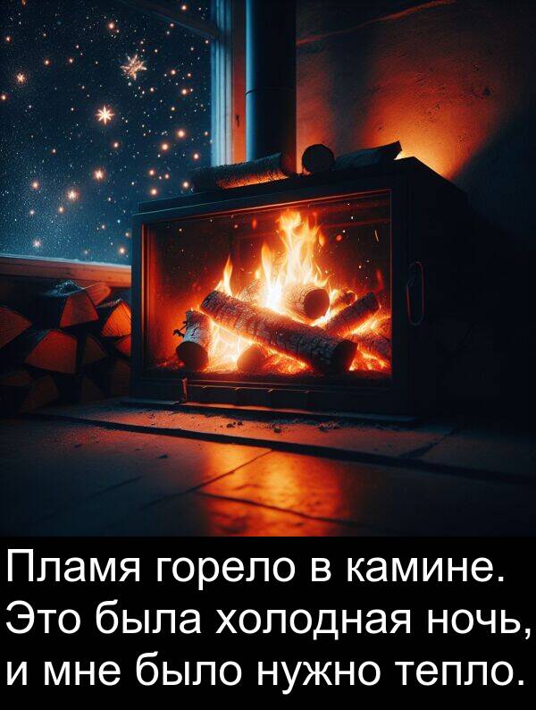 нужно: Пламя горело в камине. Это была холодная ночь, и мне было нужно тепло.