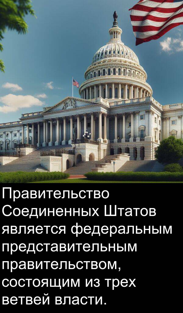 правительством: Правительство Соединенных Штатов является федеральным представительным правительством, состоящим из трех ветвей власти.