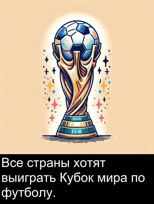 выиграть: Все страны хотят выиграть Кубок мира по футболу.