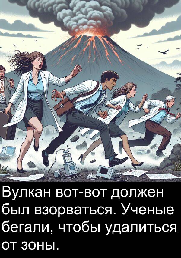 бегали: Вулкан вот-вот должен был взорваться. Ученые бегали, чтобы удалиться от зоны.