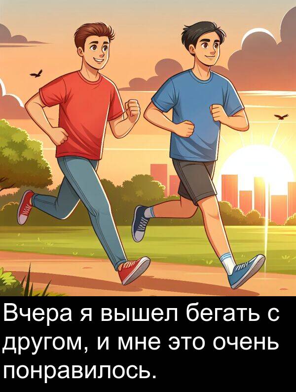 вышел: Вчера я вышел бегать с другом, и мне это очень понравилось.