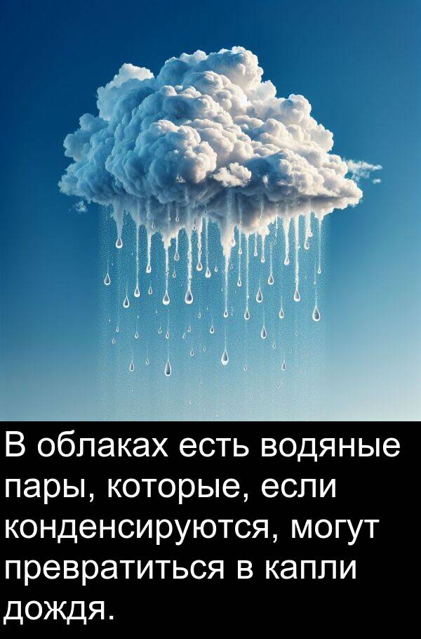 конденсируются: В облаках есть водяные пары, которые, если конденсируются, могут превратиться в капли дождя.