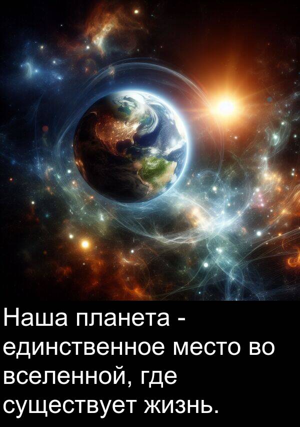 вселенной: Наша планета - единственное место во вселенной, где существует жизнь.