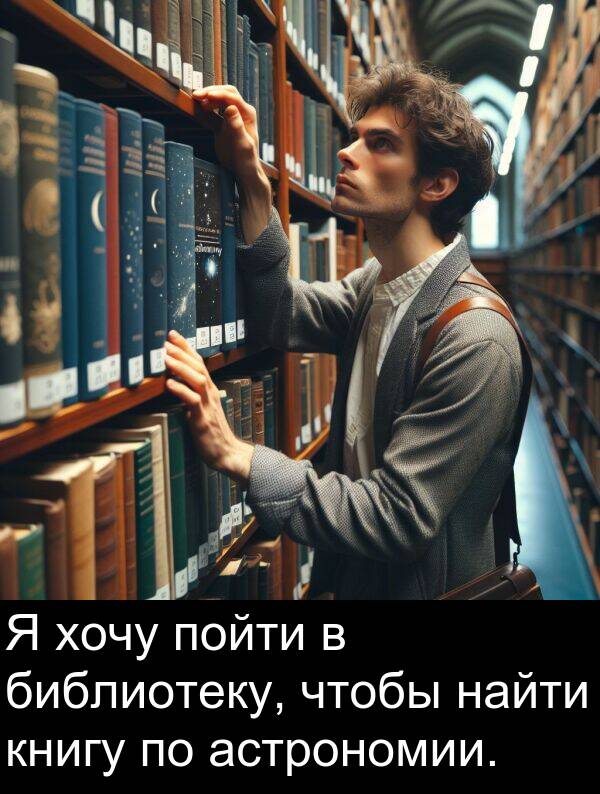 книгу: Я хочу пойти в библиотеку, чтобы найти книгу по астрономии.