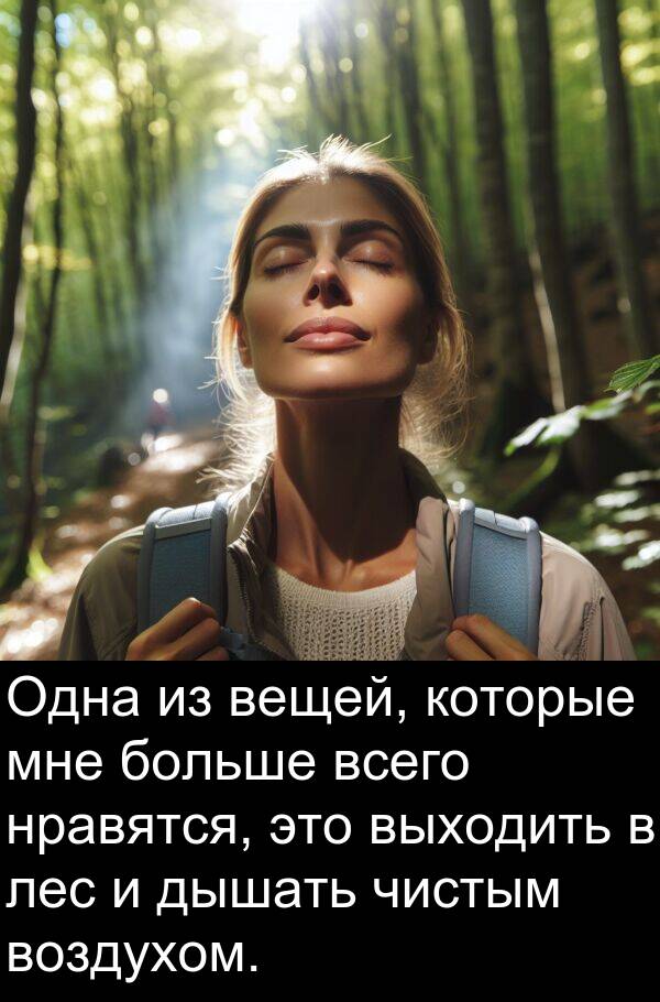 выходить: Одна из вещей, которые мне больше всего нравятся, это выходить в лес и дышать чистым воздухом.