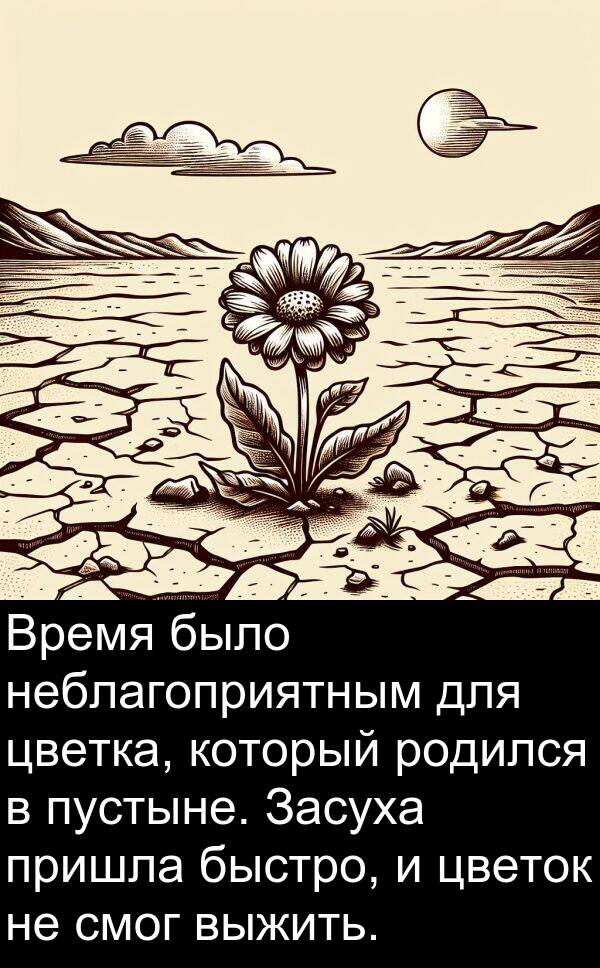 пришла: Время было неблагоприятным для цветка, который родился в пустыне. Засуха пришла быстро, и цветок не смог выжить.