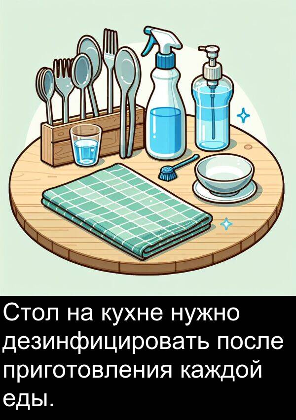 приготовления: Стол на кухне нужно дезинфицировать после приготовления каждой еды.