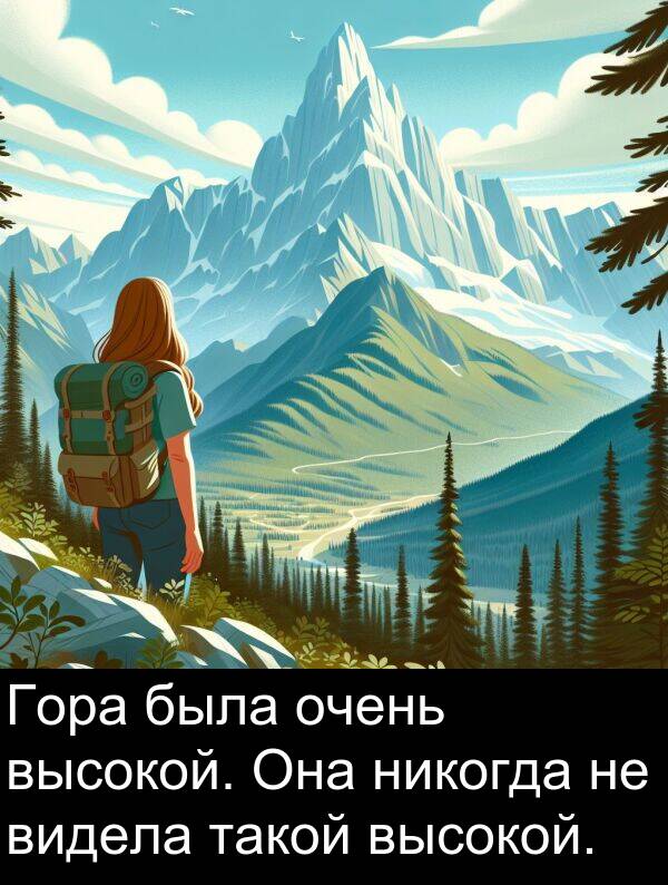 высокой: Гора была очень высокой. Она никогда не видела такой высокой.