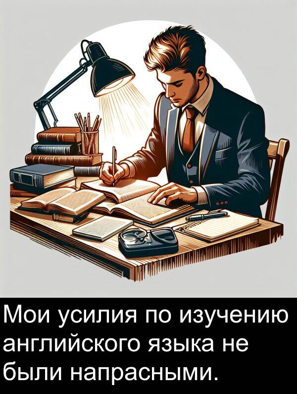 усилия: Мои усилия по изучению английского языка не были напрасными.