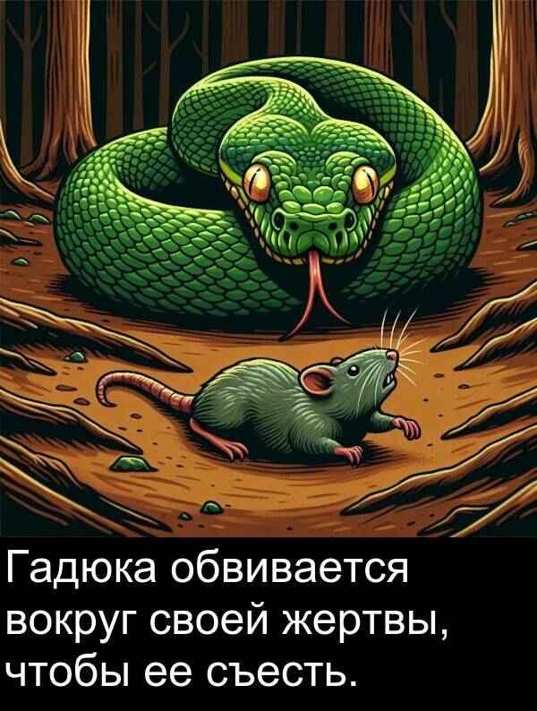 своей: Гадюка обвивается вокруг своей жертвы, чтобы ее съесть.