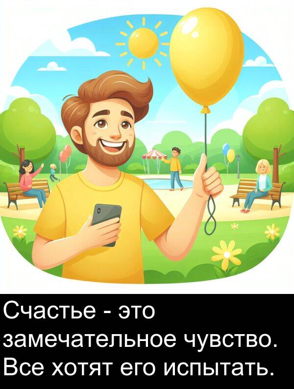 чувство: Счастье - это замечательное чувство. Все хотят его испытать.