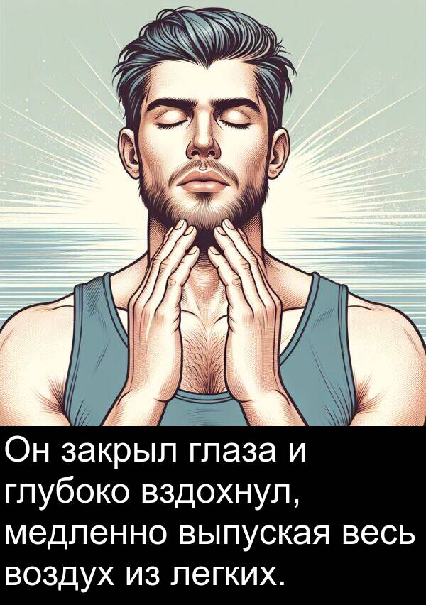 весь: Он закрыл глаза и глубоко вздохнул, медленно выпуская весь воздух из легких.