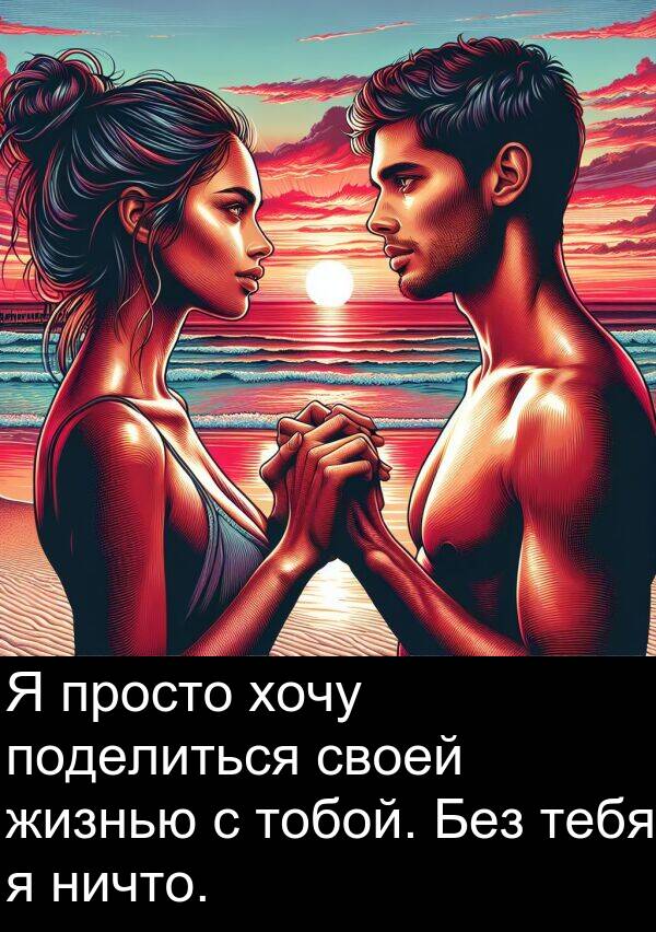 просто: Я просто хочу поделиться своей жизнью с тобой. Без тебя я ничто.