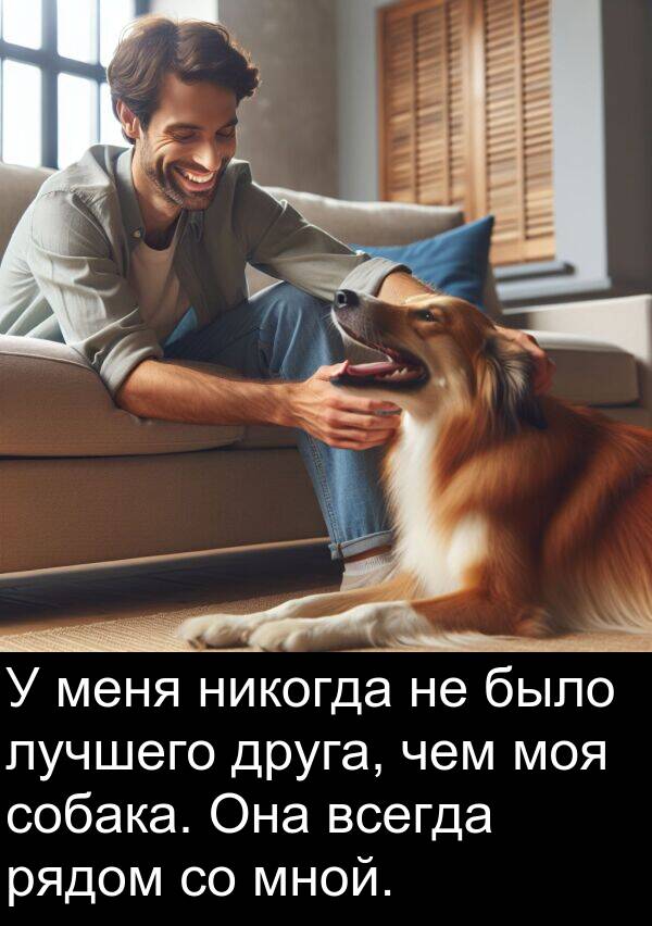 чем: У меня никогда не было лучшего друга, чем моя собака. Она всегда рядом со мной.