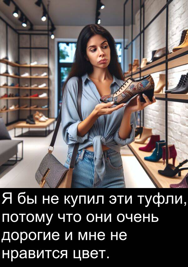 потому: Я бы не купил эти туфли, потому что они очень дорогие и мне не нравится цвет.