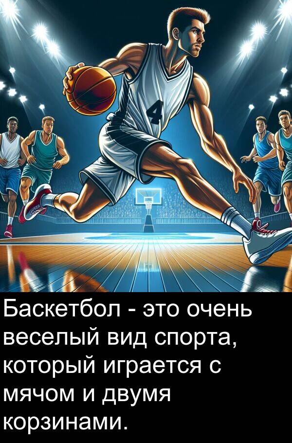 корзинами: Баскетбол - это очень веселый вид спорта, который играется с мячом и двумя корзинами.
