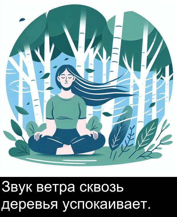 ветра: Звук ветра сквозь деревья успокаивает.