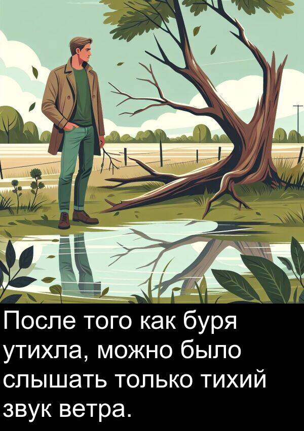 ветра: После того как буря утихла, можно было слышать только тихий звук ветра.