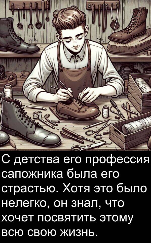профессия: С детства его профессия сапожника была его страстью. Хотя это было нелегко, он знал, что хочет посвятить этому всю свою жизнь.