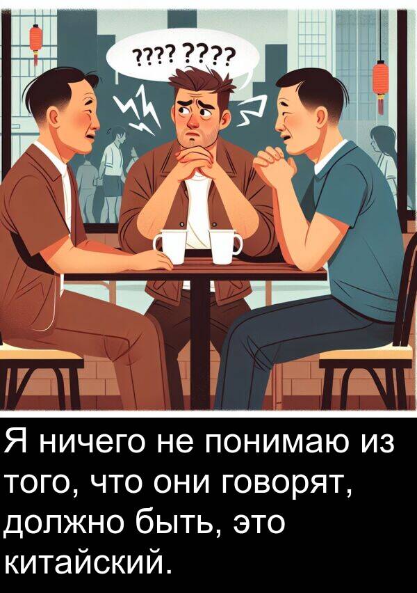 китайский: Я ничего не понимаю из того, что они говорят, должно быть, это китайский.