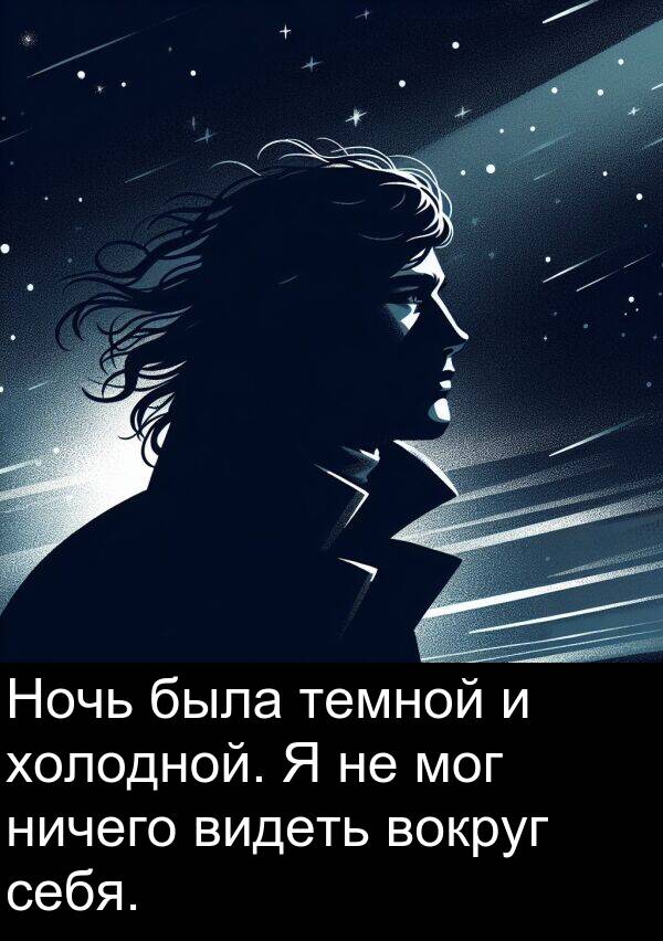 ничего: Ночь была темной и холодной. Я не мог ничего видеть вокруг себя.