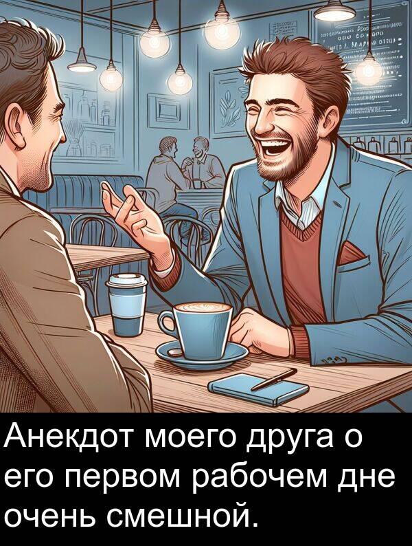 рабочем: Анекдот моего друга о его первом рабочем дне очень смешной.