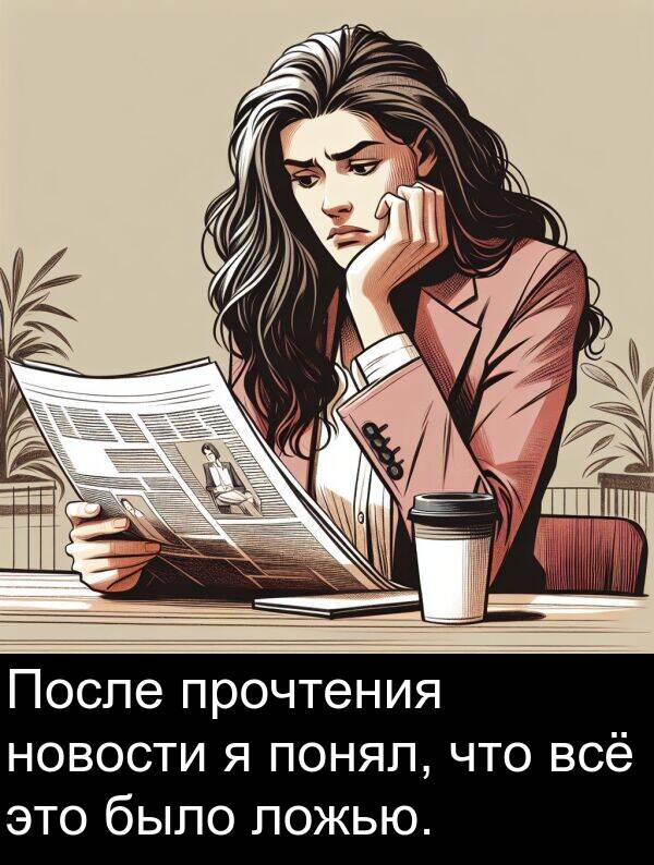 прочтения: После прочтения новости я понял, что всё это было ложью.